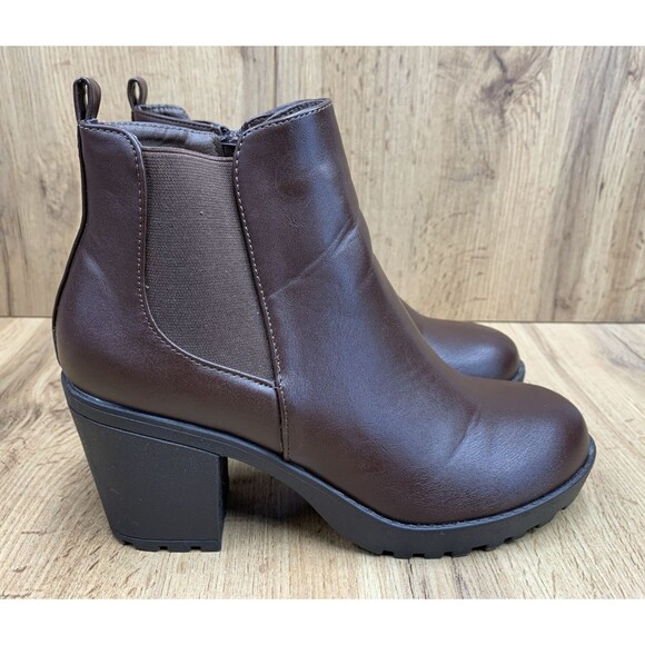 Top Moda Women’s Chunky Lugged Platform Boots Brown Side Zip Comfort Chelsea 8.5 - Picture 2 of 16